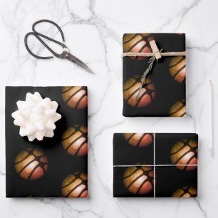 Modern Black Basketball Ball Sports Pattern  Wrapp Wrapping Paper Sheet