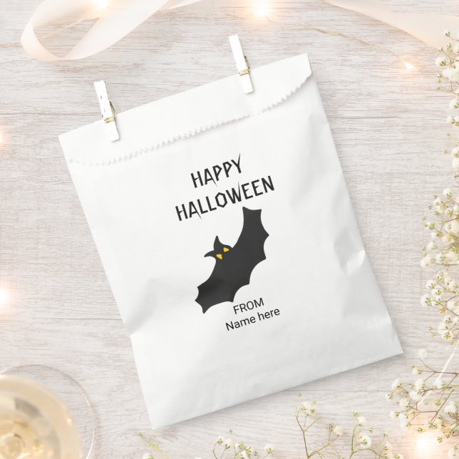 modern black bat script halloween party favour bags (Clipped)