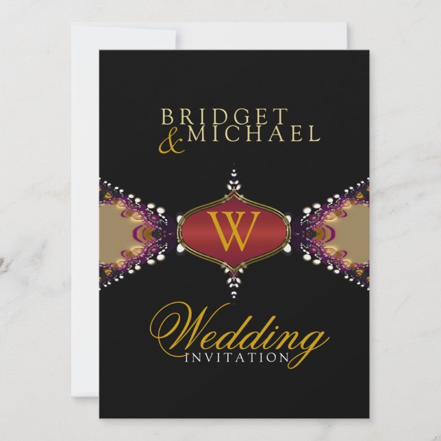Modern Black Batik Elegance Wedding Invitation (Front)