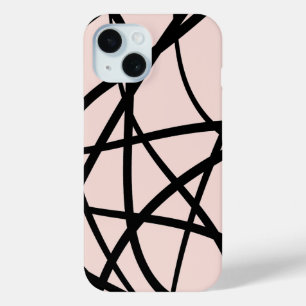 Modern Black & Beige Abstract Lines iPhone 15 Case