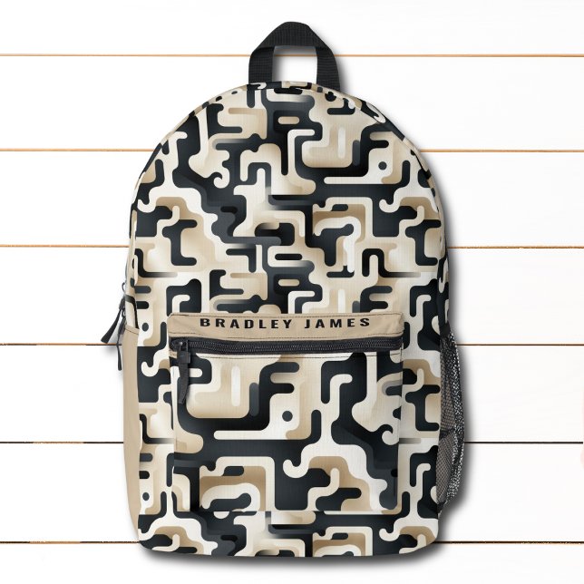 Modern Black Beige Camo Personalised Name Printed Backpack (Creator Uploaded)
