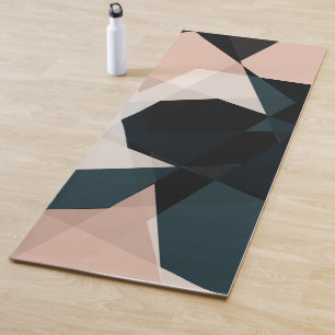 Modern Black Beige Geometric Abstract Pattern Yoga Mat