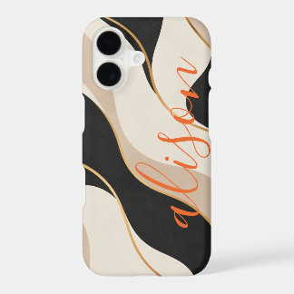 Modern Black Beige & Gold Abstract Name