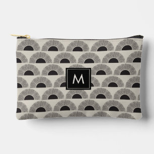 Modern Black & Beige Sunset Abstract Art Monogram Accessory Pouch