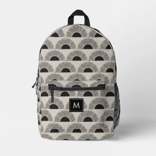 Modern Black & Beige Sunset Abstract Art Monogram Printed Backpack