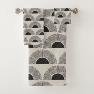Modern Black & Beige Sunset Abstract Art Pattern Bath Towel Set