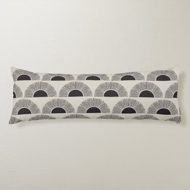 Modern Black & Beige Sunset Abstract Art Pattern Body Cushion (Front)