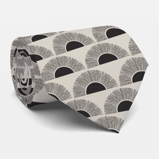 Modern Black & Beige Sunset Abstract Art Pattern Tie (Rolled)