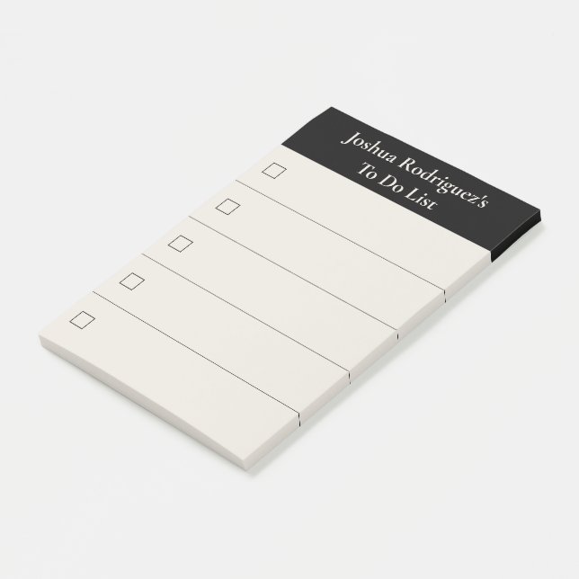 Modern Black Beige To Do List with Name Post-it Notes (Angled)