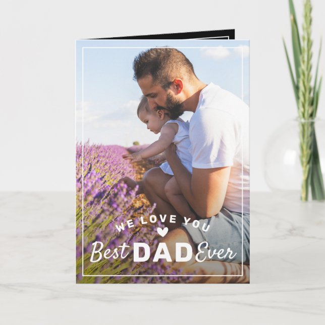 Modern Black Best Dad Ever 2 Photo Father's Day Card (Front)