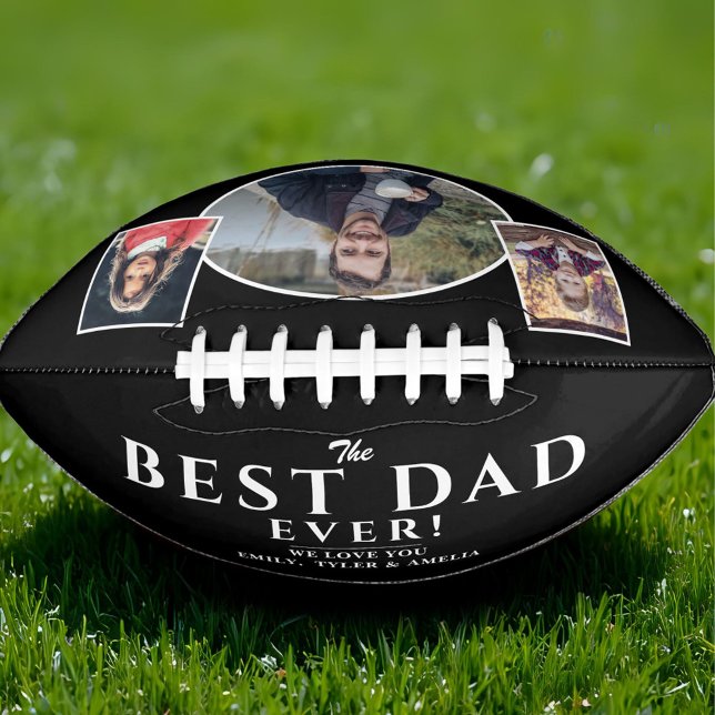 Modern Black Best Dad Father 3 Photo Collage American Football (Creator Uploaded)