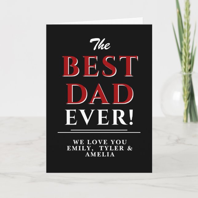 Modern Black Best Dad Red Typography Father`s day Card (Front)
