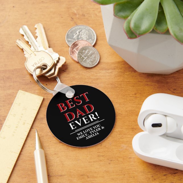 Modern Black Best Dad Typography Father`s Day  Key Ring (Desk)