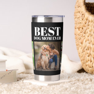 Modern Black Best Dog Mum Ever 3 Photo Collage Insulated Tumbler