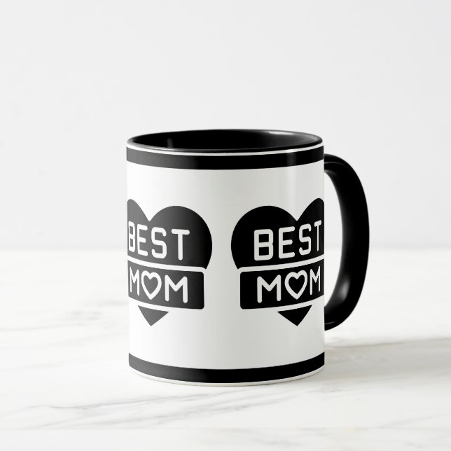 Modern Black Best Mum Happy Mother's Day Heart Mug (Front Right)