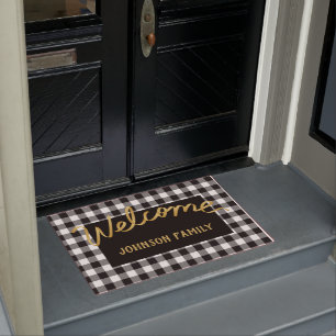 Modern Black & Black Buffalo Check Welcome Doormat
