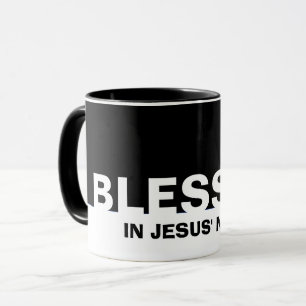 Modern Black BLESSED In Jesus' Name Christian Mug
