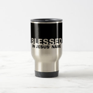 Modern Black BLESSED In Jesus' Name Christian Travel Mug