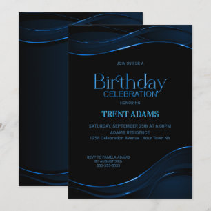 Modern Black Blue Birthday Party Invitation