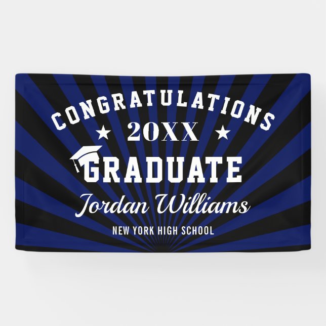 Modern Black Blue Class of 2024 Graduation Party Banner (Horizontal)
