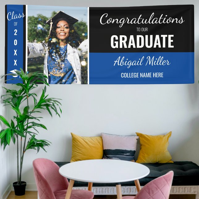 Modern Black & Blue Congratulations Graduate Photo Banner (Creator Uploaded)