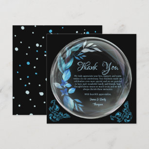 Modern Black Blue Floral Milestone Anniversary Thank You Card