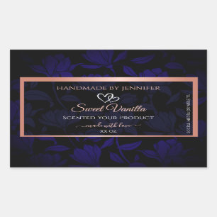 Modern Black Blue Floral Product Labels Rose Gold