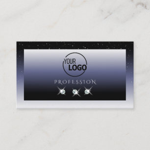 Modern Black Blue Gradient Sparkle Jewels and Logo Business Card