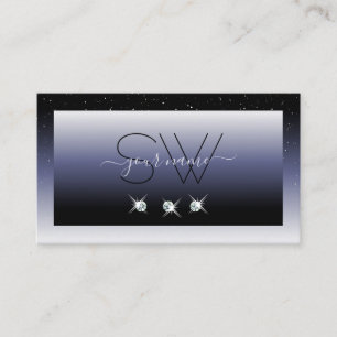 Modern Black Blue Gradient Sparkle Jewels Initials Business Card