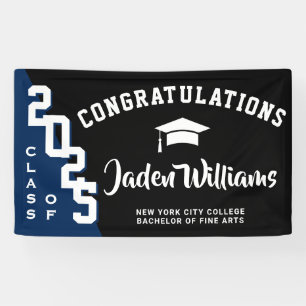 Modern Black Blue Graduation Class of 2024 Party Banner