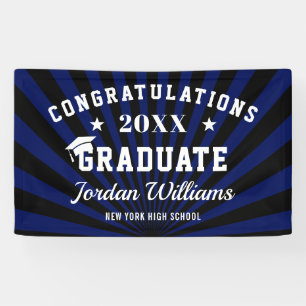 Modern Black Blue Graduation Party Banner