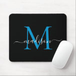 Modern Black Blue Monogram Elegant Girly Script Mouse Mat<br><div class="desc">Modern Black Ocean Bright Blue Monogram Elegant Girly Script Mouse Pad</div>