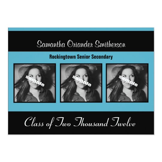 Modern Black & Blue Photo Grad Announcement