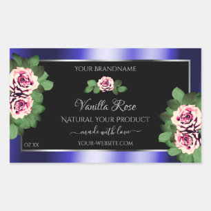 Modern Black Blue Product Labels Floral Pink Roses