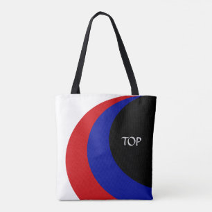 Modern black blue red white waves tote bag