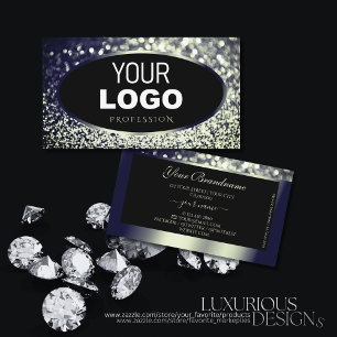 Modern Black Blue Silver Sparkle Glitter Add Logo Business Card