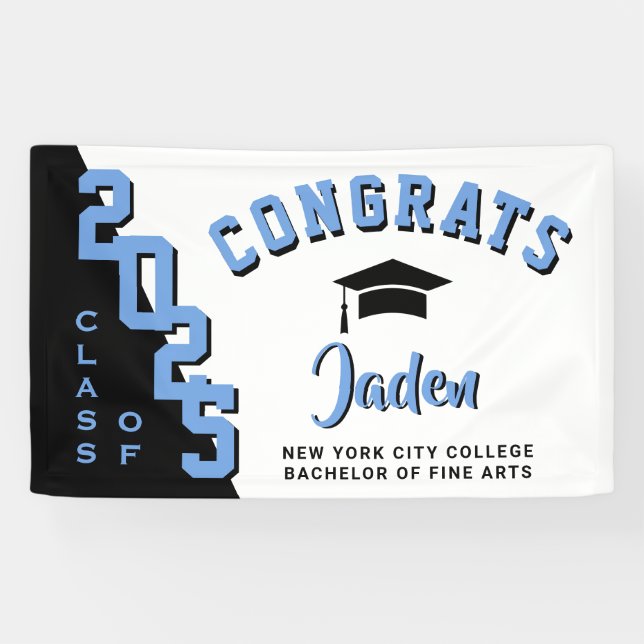 Modern Black Blue White 2024 Graduation Party Banner (Horizontal)