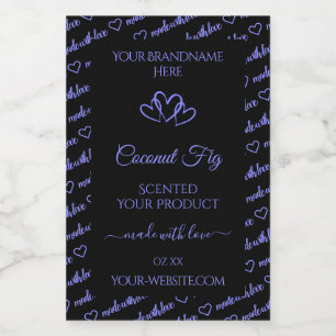 Modern Black Blue Word Cloud Product Labels Hearts