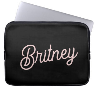 Modern Black Blush Dusty Pink Monogram and Name Laptop Sleeve