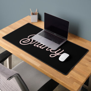 Modern Black Blush Dusty Pink Monogram Name  Desk Mat