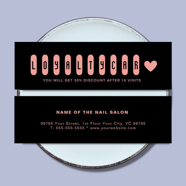 Modern Black & Blush Pink Heart Reward Discount Loyalty Card (Creator Uploaded)