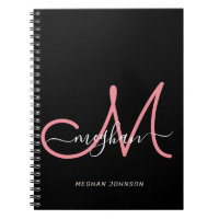 Modern Black Blush Pink Script Monogrammed
