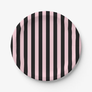 Modern Black & Blush Pink Striped Graduation Paper Plate