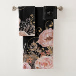 Modern Black Blush Pink Watercolor Floral Elegant Bath Towel Set<br><div class="desc">Modern Black Blush Pink Watercolor Floral Elegant Bath Towel Set. This artwork collection was elegantly hand painted in watercolor on paper and printed on luxurious towels customized with your monogram. Modern retro, dramatic and bold black and pink color palette. Internationally known and licensed artist and designer, Audrey Jeanne Roberts, created...</div>
