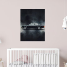 Modern Black BMW Car Watercolor Art – Minimalist V