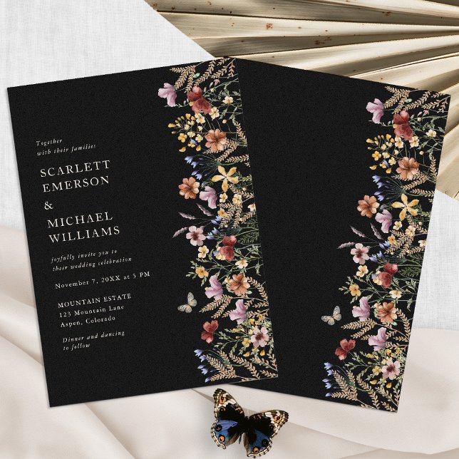 Modern Black Boho Wedding Invitation (Modern Black Boho Wedding Invitation with Butterfly by Painted Paperie
)