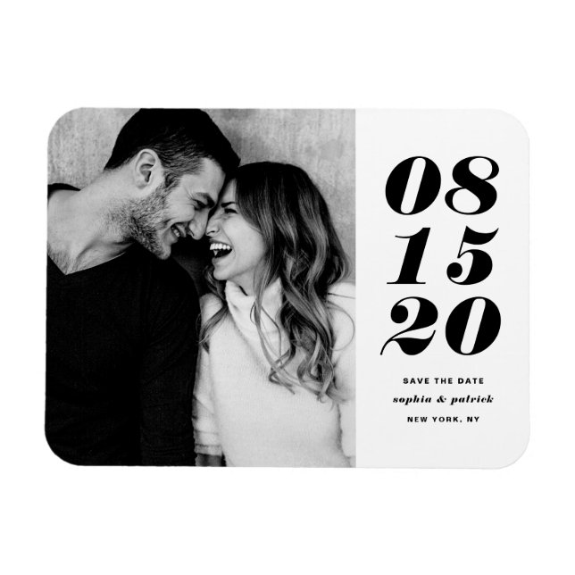 Modern Black Bold Date Typography Save the Date Magnet (Horizontal)
