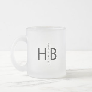 Modern Black Bold Initial Monogram Frosted Glass Coffee Mug