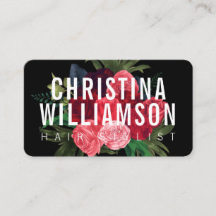 Modern black bold text vintage floral bouquet business card