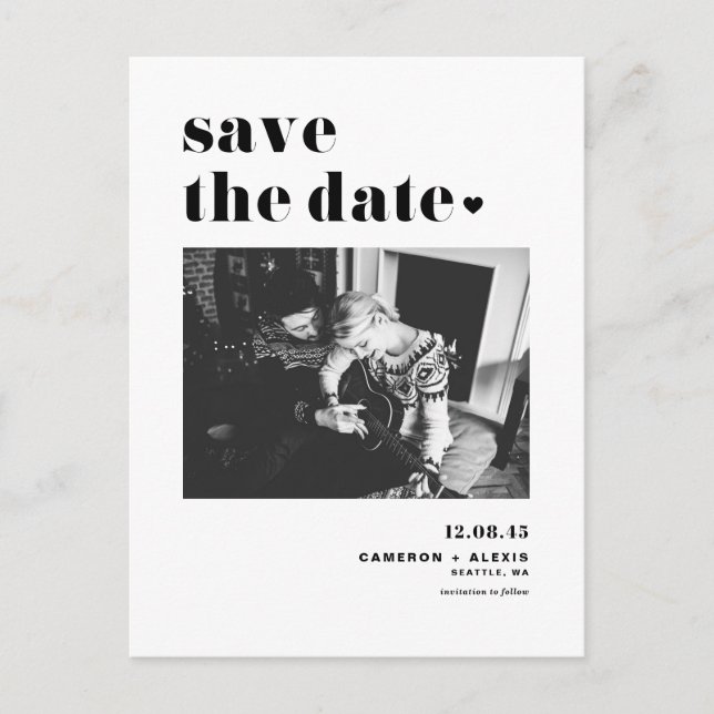 Modern Black Bold Typography Photo Save the Date Announcement Postcard (Front)